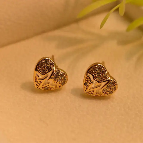 Gorgeous Heart Design Gold Plated Crystal Stones Earrings For Girls/women.