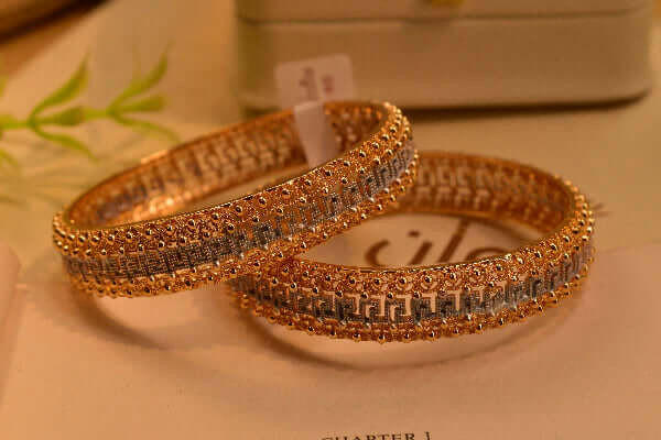 Gorgeous Design Gold Plated 2pc Bangle Set for Girls/Women.