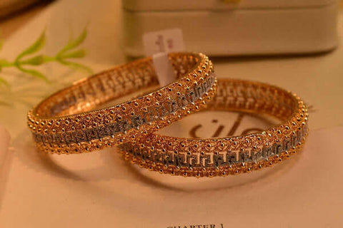 Gorgeous Design Gold Plated 2pc Bangle Set for Girls/Women.