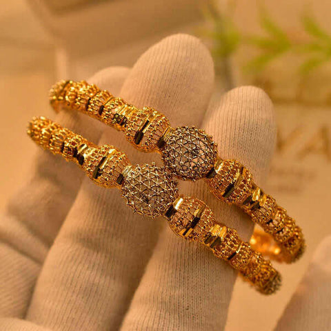 Charming Design Gold Plated 2pc Bangle Set for Girls/Women.