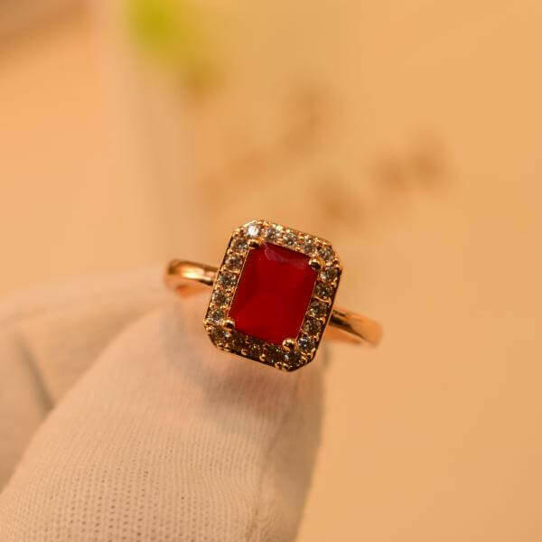 Glamorous Luminous Real Stone Gold Plated Ring For Girls/Women.