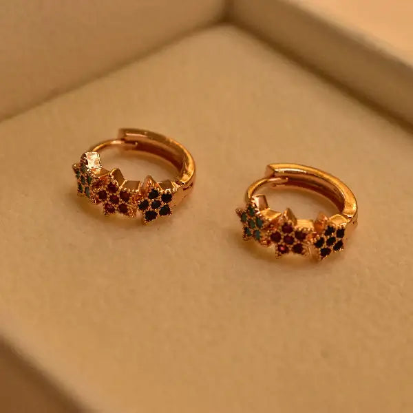 Luminous Star Design Gold Plated Multi Stones Earrings For Girls/women.