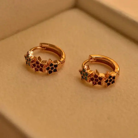 Luminous Star Design Gold Plated Multi Stones Earrings For Girls/women.