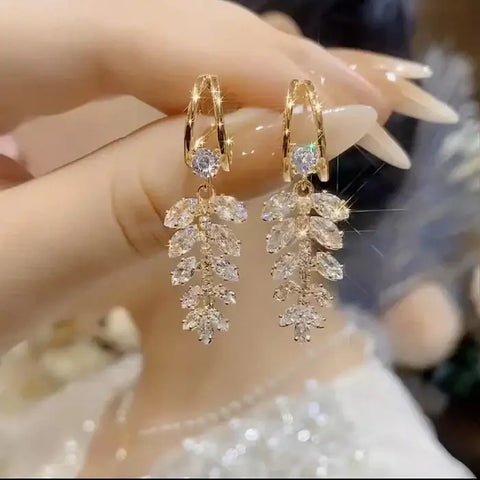 Zircon Wheat Tassel Golden Earrings For Girls/Women.
